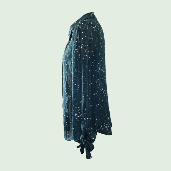 Modcloth Green Striped Star Long Sleeve Whimsigoth Retro Blouse Shirt Top - S - Picture 3 of 10